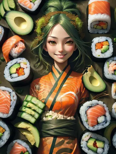 Ilustrasi pembuatan sushi ala anime