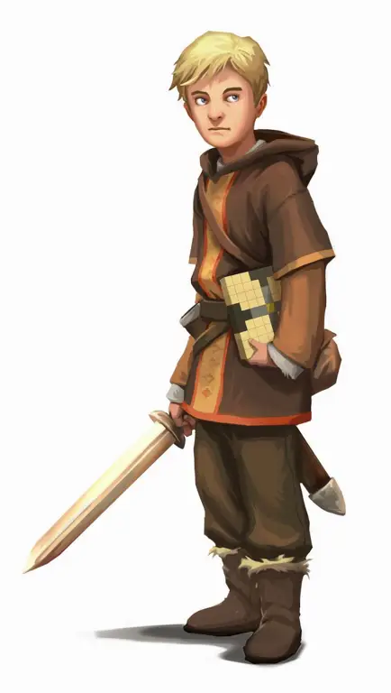 Protagonis dalam petualangan menuju bagian terdalam dungeon Karakter RPG fantasi yang kuat dan gagah berani.