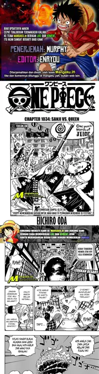 Gambar halaman manga One Piece chapter 1034 yang menampilkan pertarungan seru