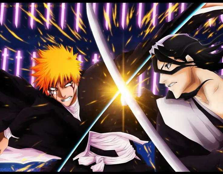 Adegan pertarungan antara Ichigo dan Byakuya dalam Bleach episode 104