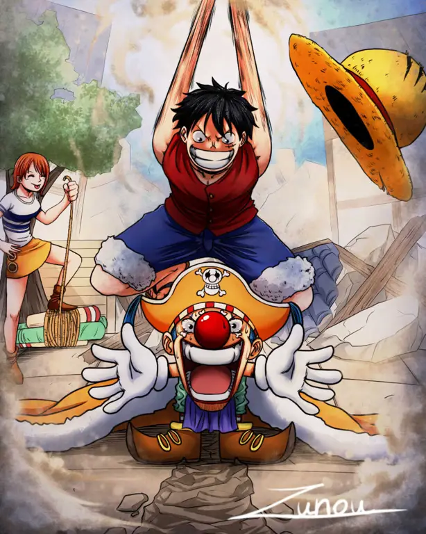 Luffy melawan Buggy dalam pertarungan sengit