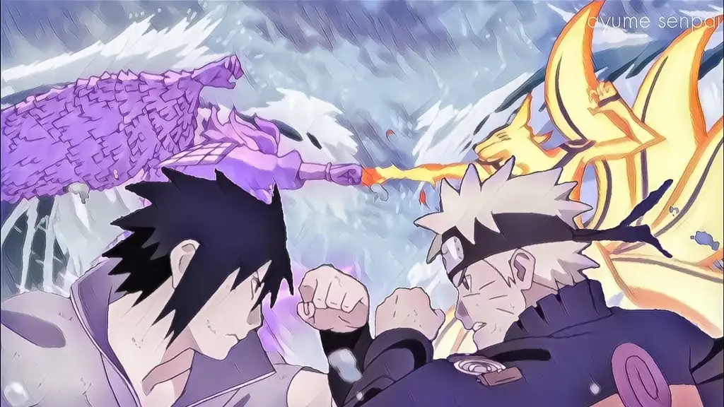 Puncak Pertarungan Naruto dan Sasuke Naruto dan Sasuke dalam pertarungan terakhir mereka