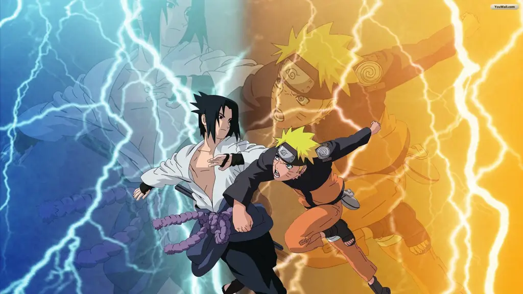 Puncak Pertarungan Naruto dan Sasuke Naruto dan Sasuke bertarung dengan sengit