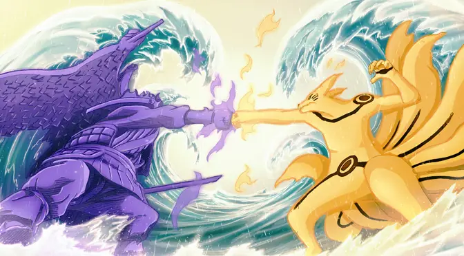 Puncak Pertarungan Naruto dan Sasuke Gambar yang menggambarkan akhir pertarungan Naruto dan Sasuke