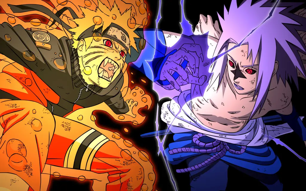 Naruto dan Sasuke bertarung dengan sengit