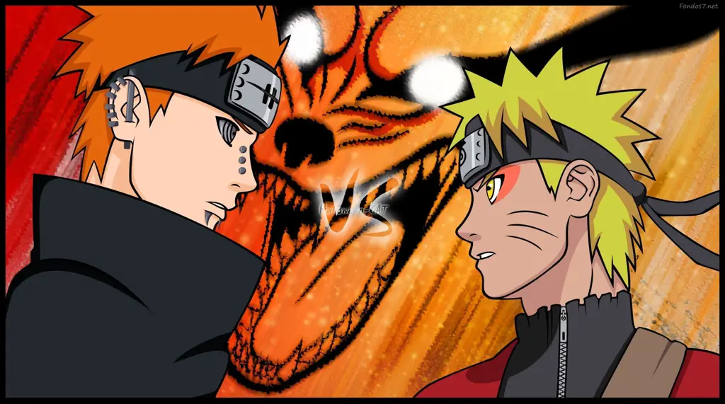 Naruto dan Pain bertarung dalam pertarungan sengit