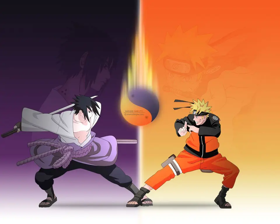 Naruto dan Sasuke bertarung dengan sengit