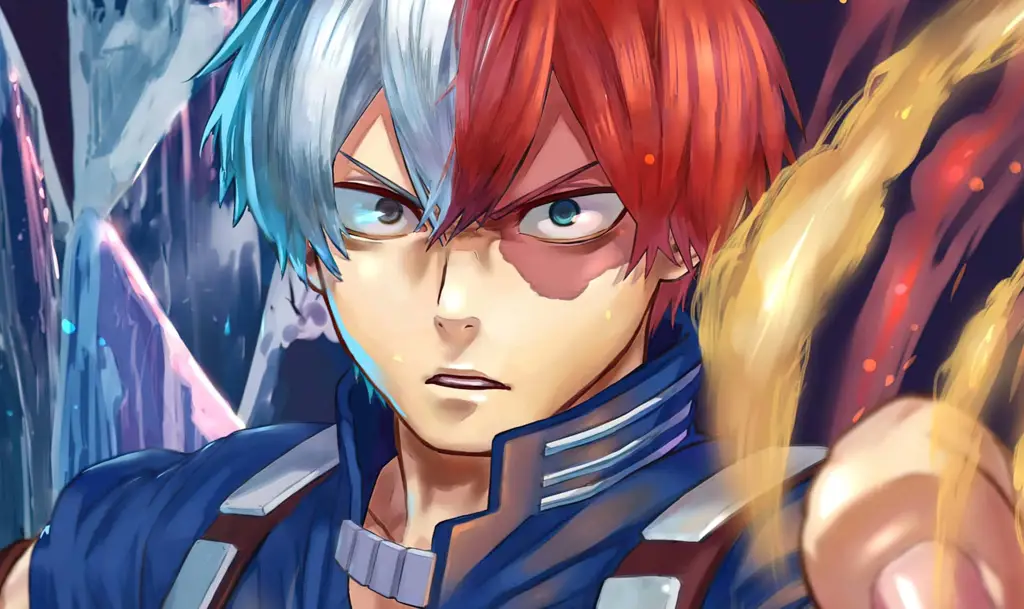 Gambar Shoto Todoroki menggunakan kekuatan es