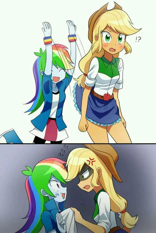 Gambar fanart Rainbow Dash dan Applejack bergaya anime