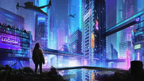 Gambar anime pemandangan kota cyberpunk