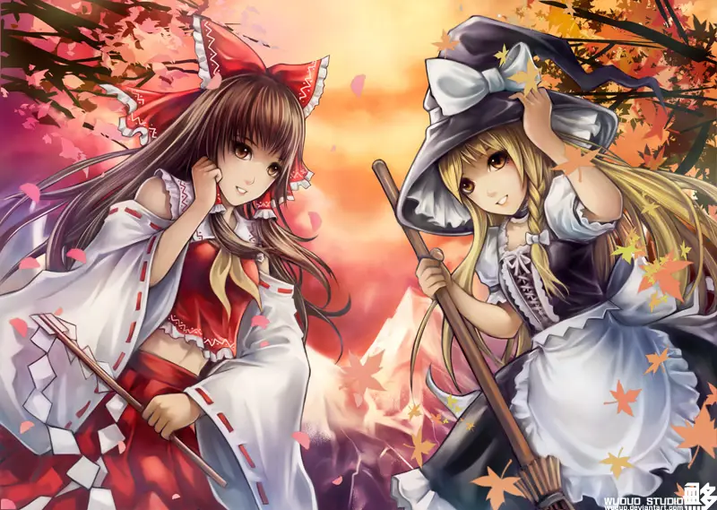 Gambar Reimu Hakurei dan Marisa Kirisame bersama