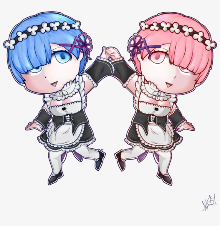 Gambar chibi Rem dan Ram yang lucu