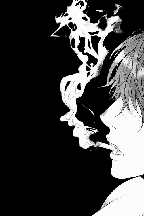 Gambar seorang anak laki-laki anime sedang merokok rokok