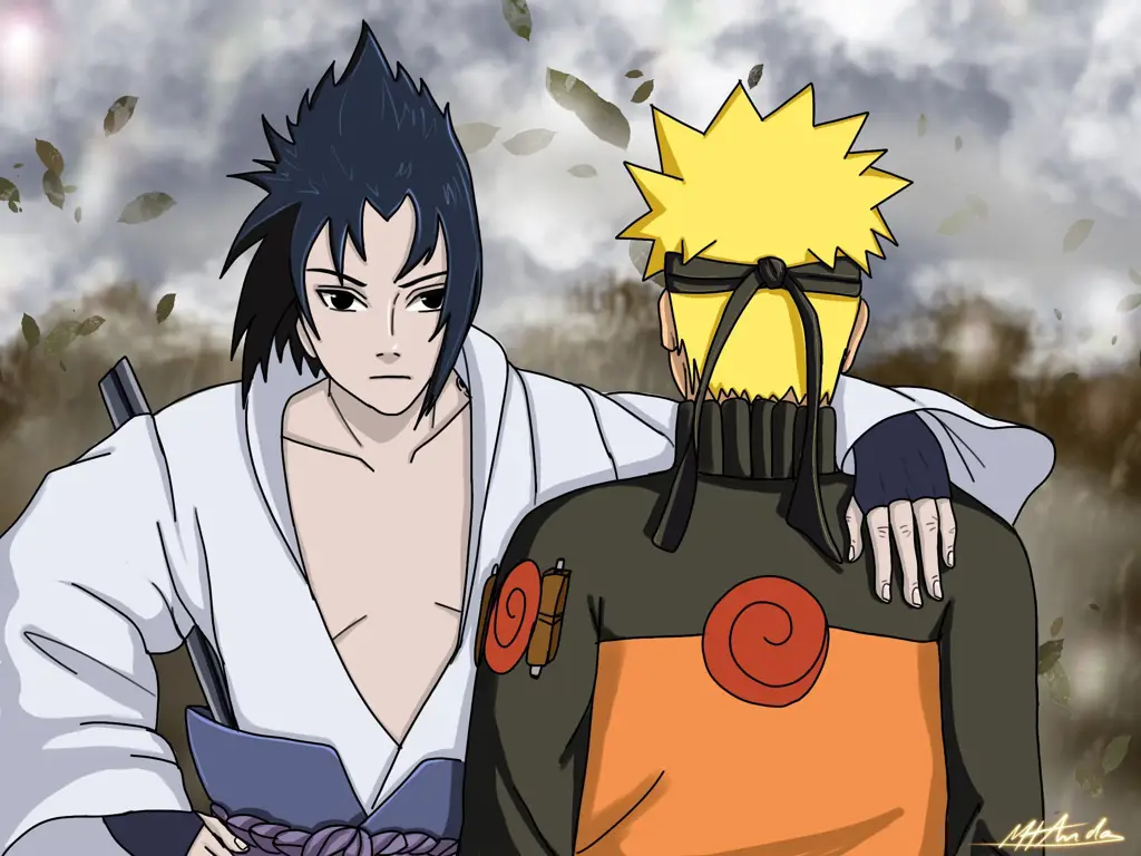 Reuni emosional Naruto dan Sasuke Naruto dan Sasuke bertemu kembali di medan perang