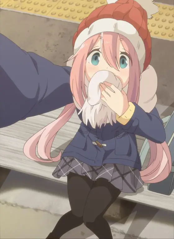 Gambar Rin dan Nadeshiko, karakter utama dalam Yuru Camp, sedang berkemah.