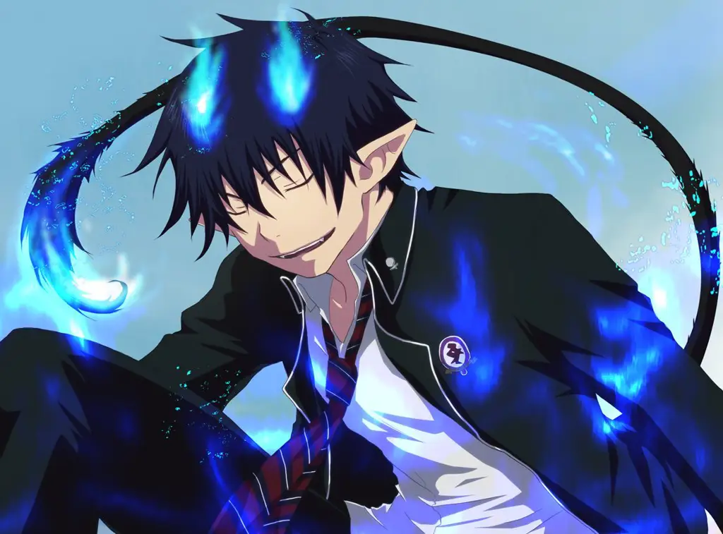 Rin Okumura, protagonis Ao no Exorcist, dengan pedang Kurikara