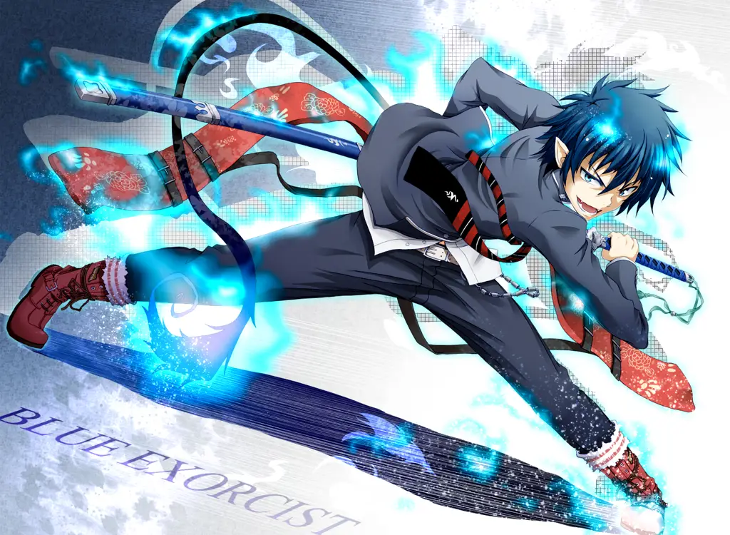 Rin Okumura, tokoh utama Ao no Exorcist, dengan kekuatan iblisnya.