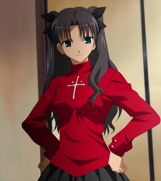 Gambar Rin Tohsaka, seorang magus yang cerdas dan kuat dalam Fate Stay Night Season 1