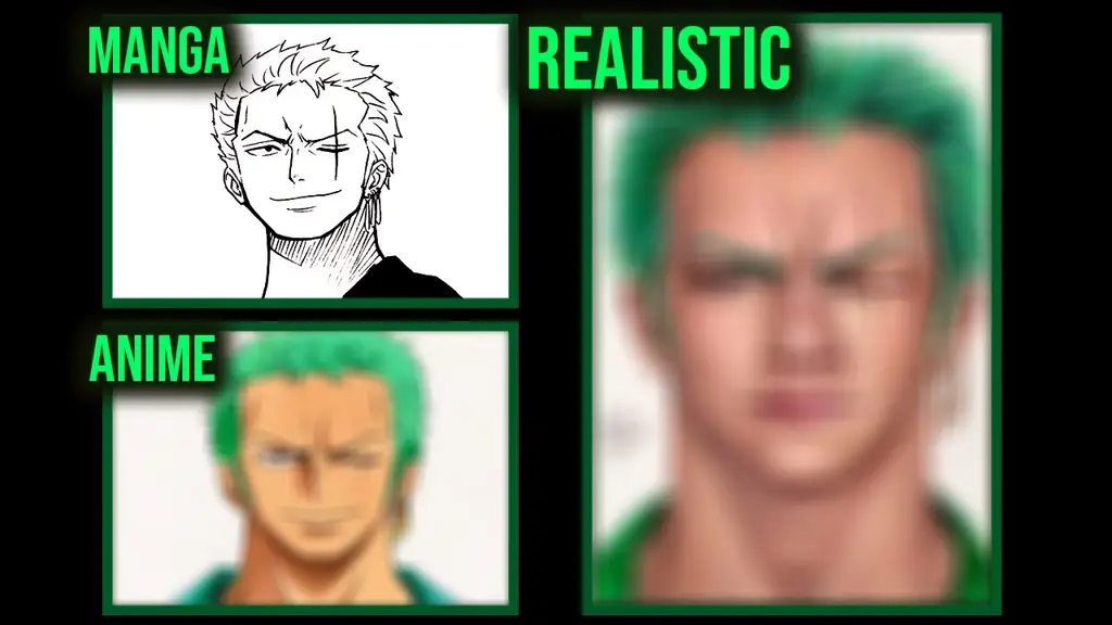 Ilustrasi Roronoa Zoro dalam berbagai gaya anime