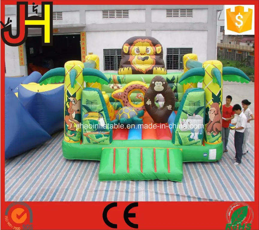 Rumah bouncy kastil bertema singa yang berwarna-warni dan menarik