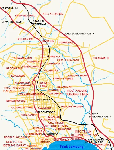 Peta Rute Perjalanan Bandar Lampung ke Metro