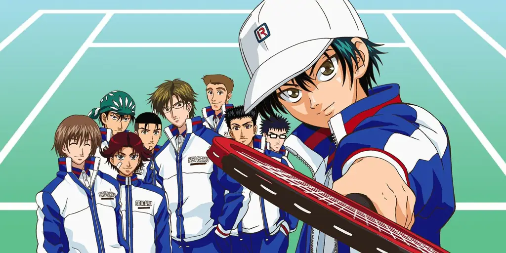 Screenshot anime The Prince of Tennis yang menampilkan karakter utama Ryoma Echizen