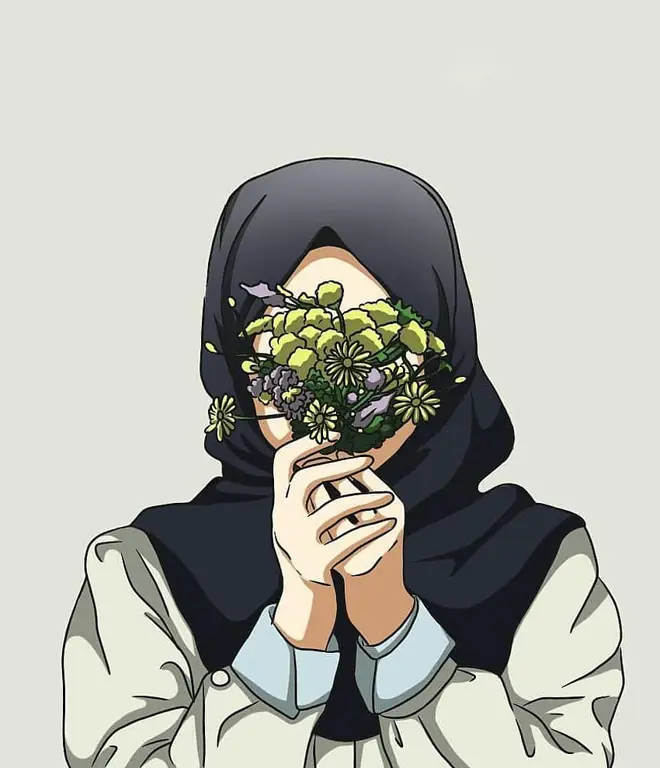 Ilustrasi anime perempuan berhijab sahabat