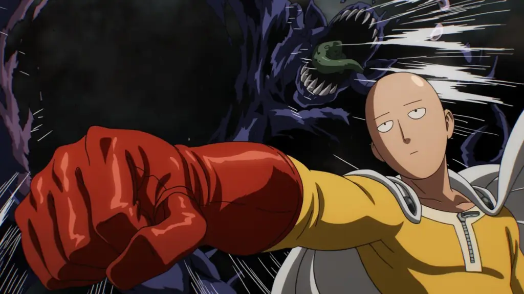 Screenshot dari One Punch Man episode 12 yang menampilkan Saitama