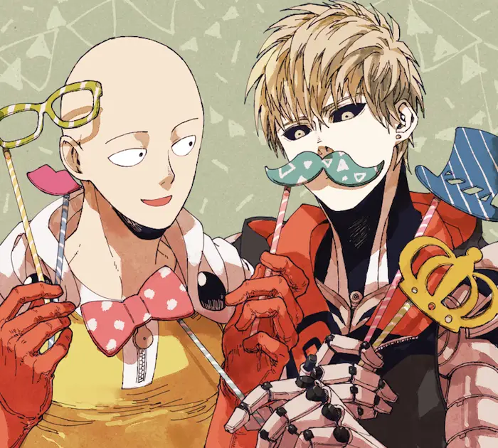 Gambar Saitama dan Genos sedang bertarung melawan monster