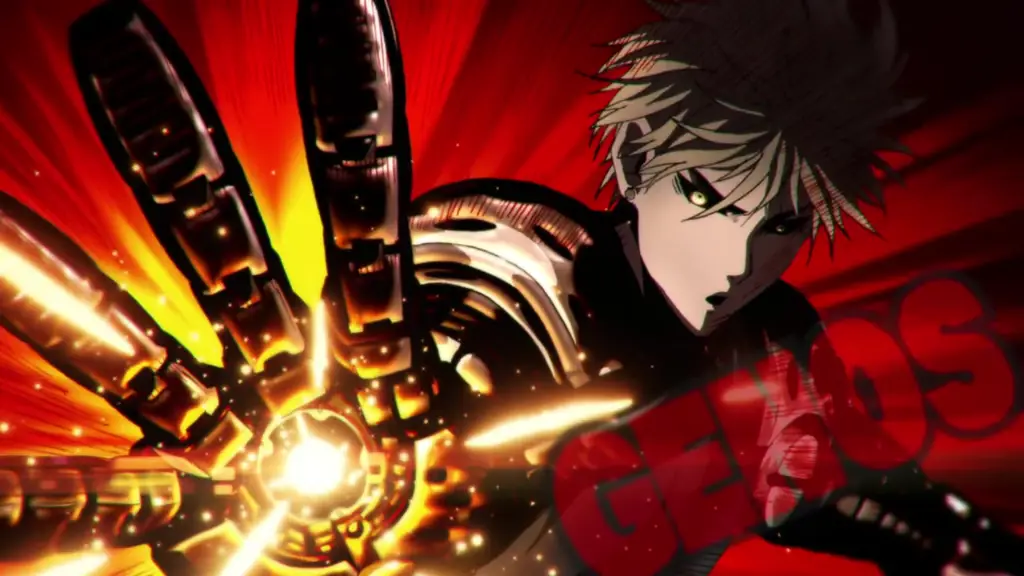 Saitama dan Genos dalam aksi di episode 2 Screenshot dari One Punch Man episode 2 yang menampilkan Saitama dan Genos.
