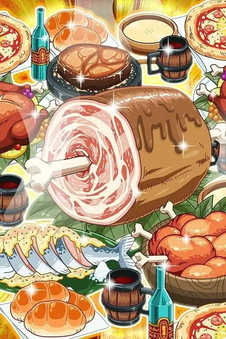 Ilustrasi makanan khas Idul Fitri dalam gaya anime