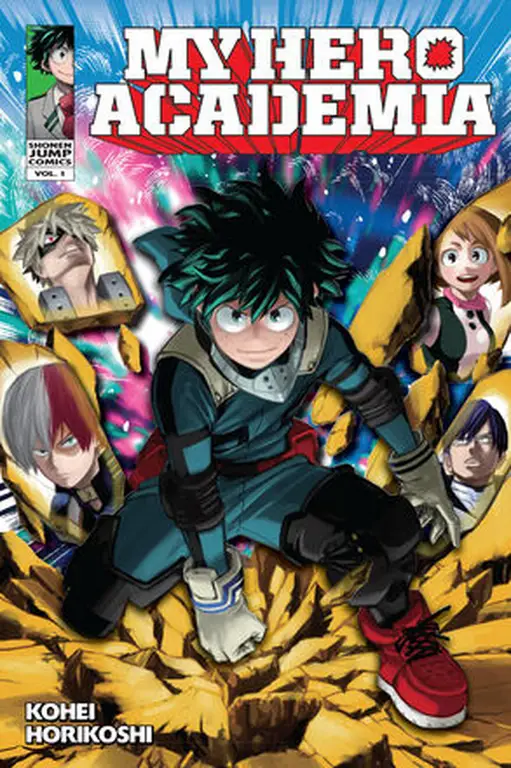 Sampul komik My Hero Academia yang menampilkan para karakter utama