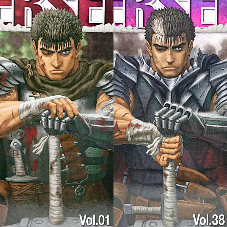 Sampul manga Berserk yang menampilkan Guts dengan pedangnya