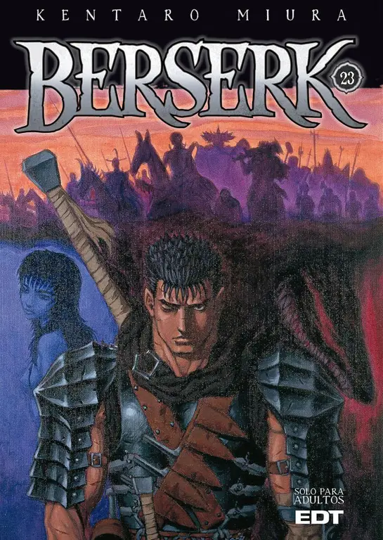 Sampul manga Berserk yang ikonik Sampul manga Berserk yang menampilkan Guts dan pedangnya