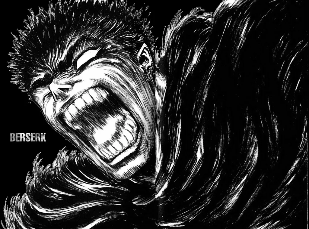 Sampul manga Berserk yang menampilkan Guts dan pedangnya