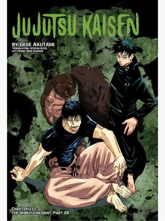 Sampul manga Jujutsu Kaisen yang menampilkan karakter utamanya