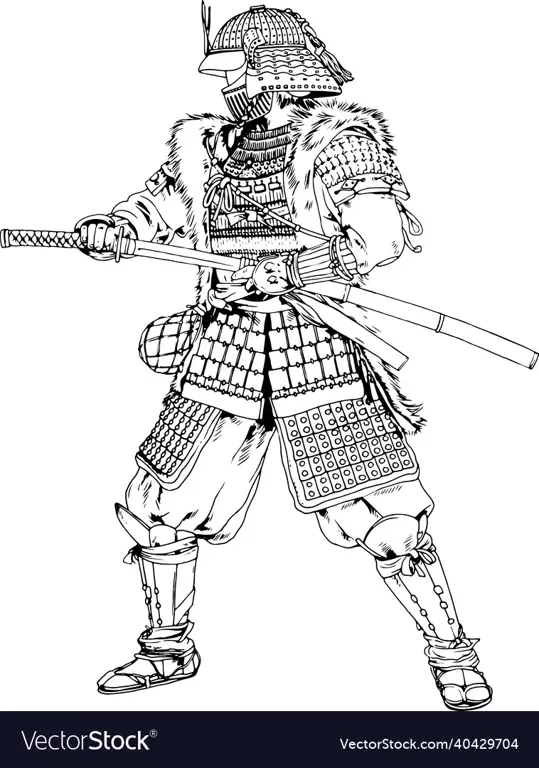 Gambar seorang samurai yang sedang bertempur