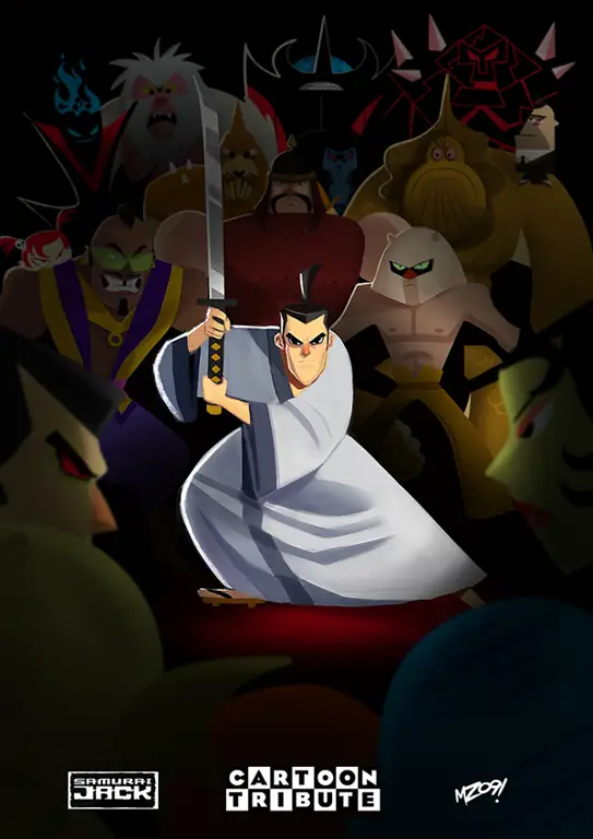 Gambar Samurai Jack sedang bertarung