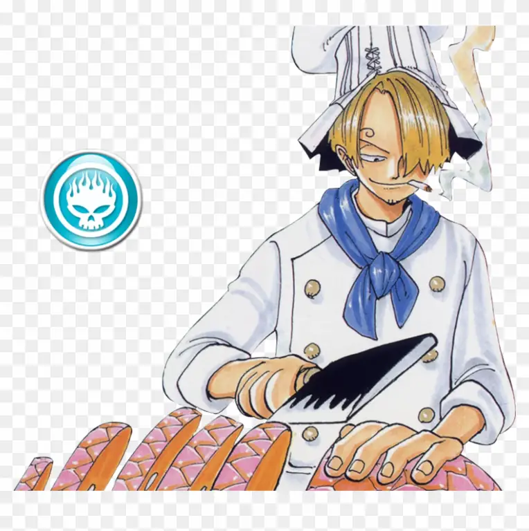 Gambar Sanji sedang memasak dengan ekspresi serius