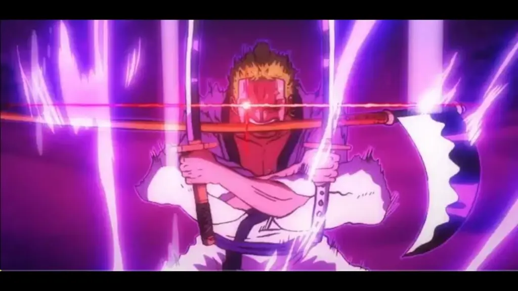 Gambar Zoro menggunakan tiga pedang