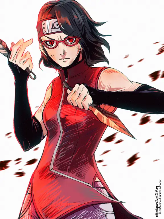 Gambar Sarada Uchiha bersama timnya