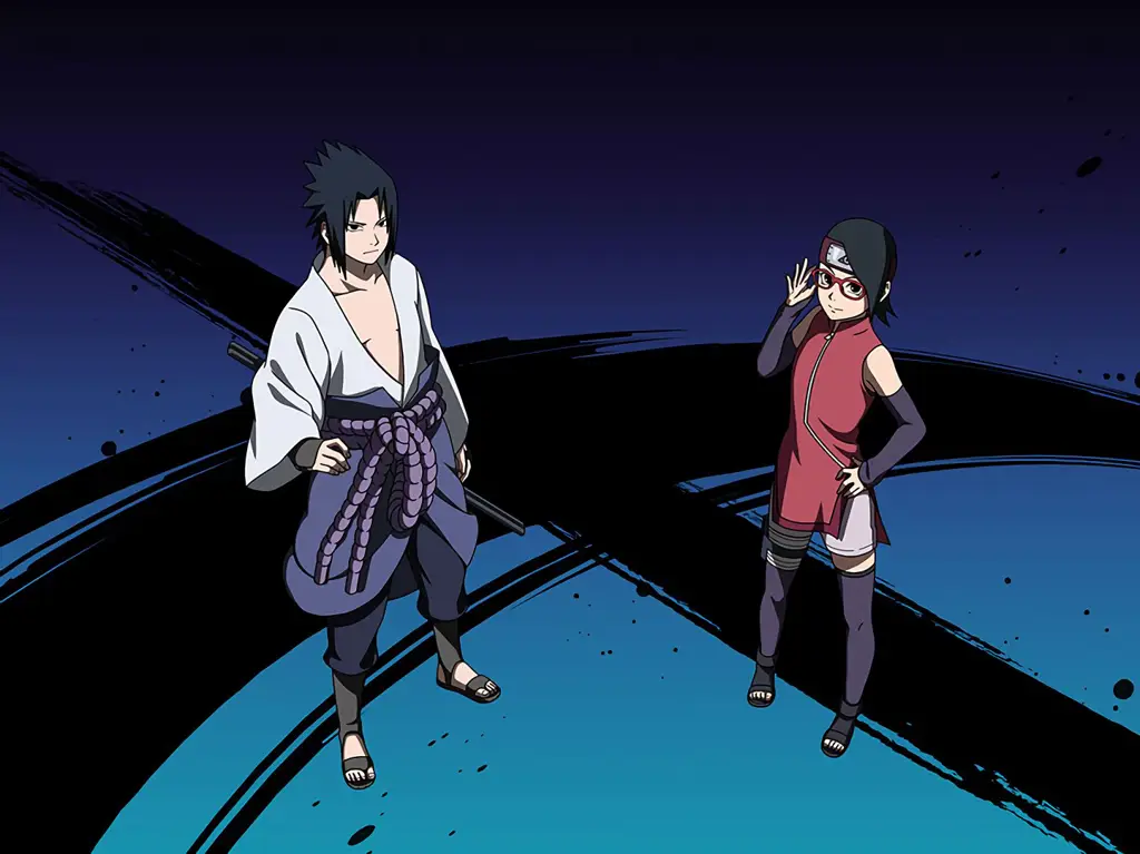 Gambar Sasuke dan Sarada berlatih bersama