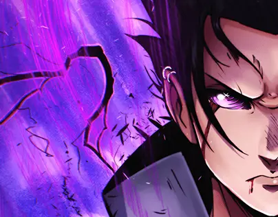 Gambar fanart Sasuke Uchiha dengan Sharingan dan Rinnegan