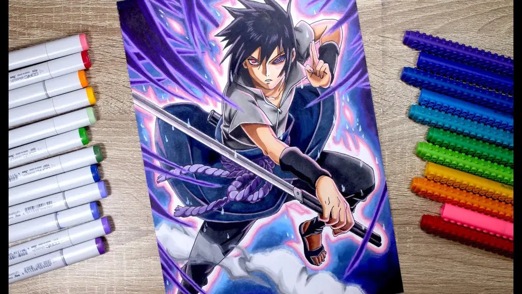 Gambar Sasuke dengan mata Rinnegan