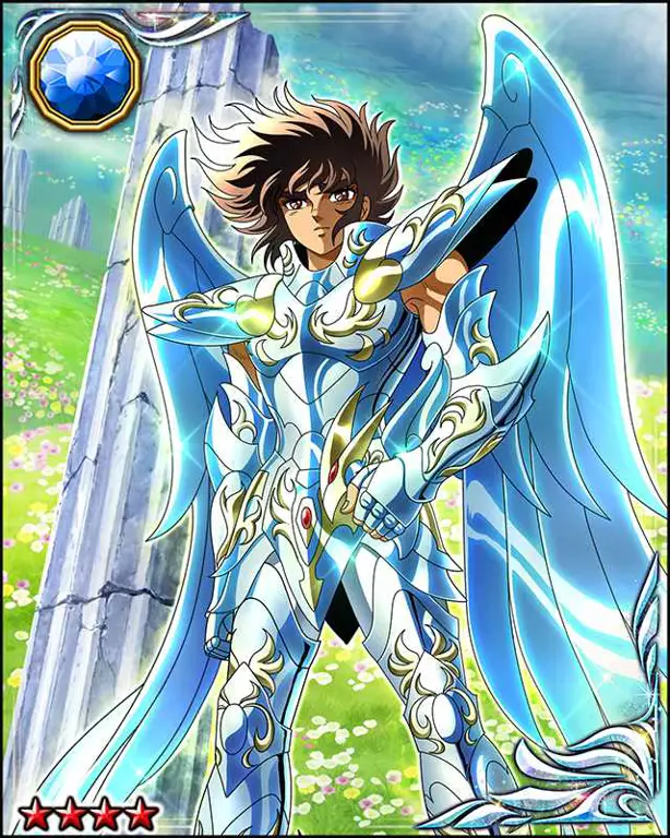 Gambar Seiya mengenakan jubah Pegasus