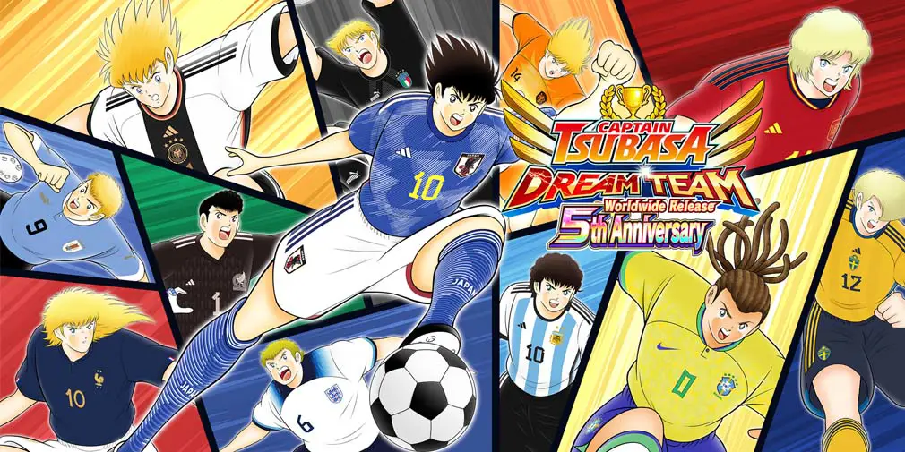 Karakter Captain Tsubasa merayakan kemenangan