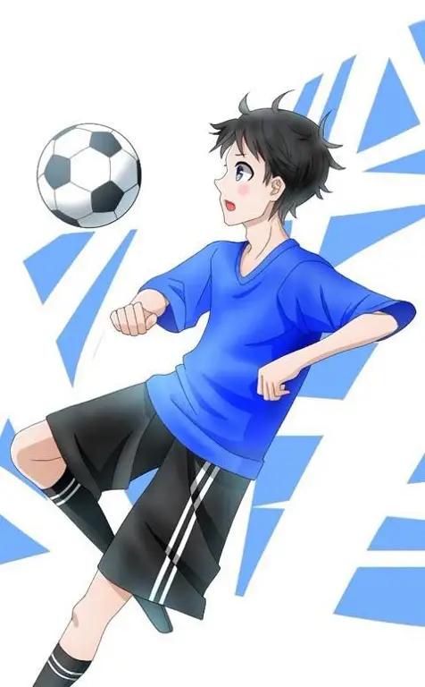 Karakter anime bermain sepak bola dengan penuh semangat