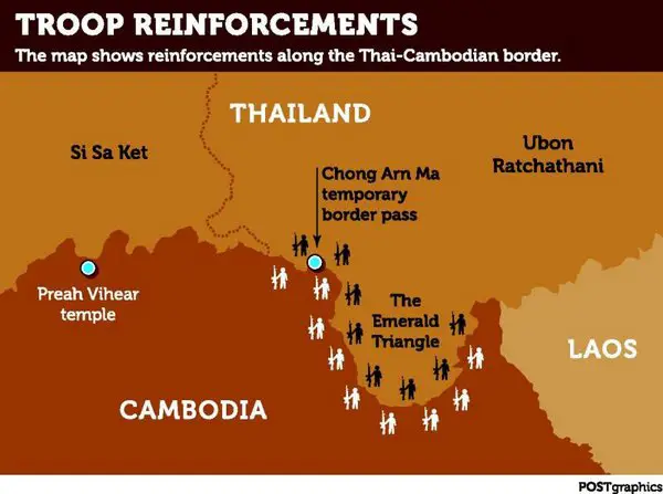 Peta sengketa perbatasan Thailand dan Kamboja