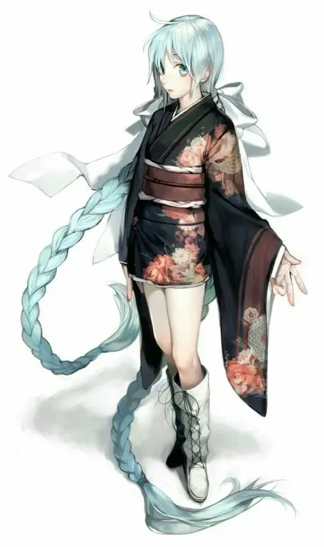 Karya seni anime girl kimono yang indah