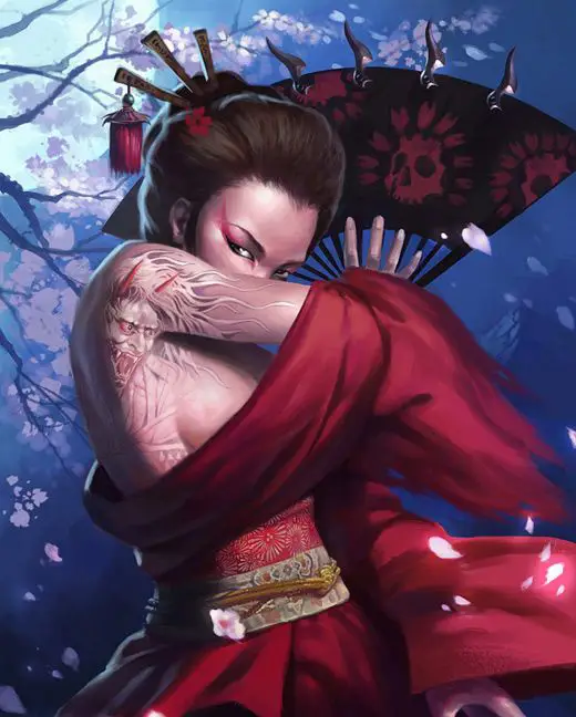 Ilustrasi seni anime yang menampilkan geisha